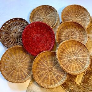 v i n t a g e :: Set 8 Boho Wicker Rattan Plates Wall Decor